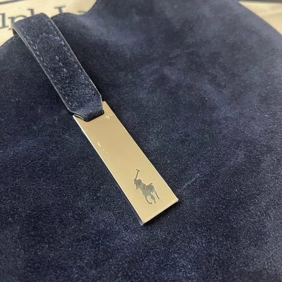 Ralph Lauren Polo ID Shoulder Bag Small Navy Suede - Picture 5 of 11